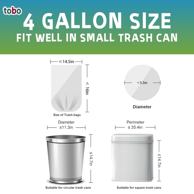 Tobo Small Trash Bags 4 Gallon, Lemon Scent, 240 Count