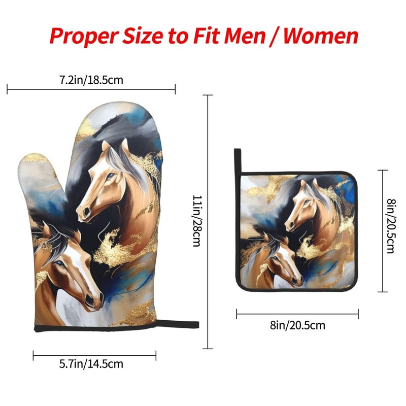 Horse Oven Mitts and Pot Holders Sets of 3 Modern