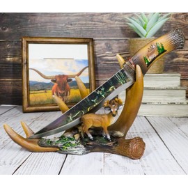 Ebros Gift Wildlife 6 Point Whitetail Buck Antlers Deer Stainless Steel Display Knife Letter Opener Figurine Outdoor Hunter Whitetail Deer Decorative Sculpture
