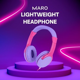 Maro Kids Headphones, Toddler Over Ear Headset with Adjustable Headband, Hearing Protection, Volume Limit for Gaming, Music, Airplane, 3.5mm Jack, Pink