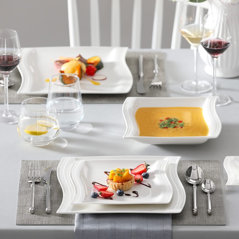MALACASA Ivory White Dinnerware Sets, 30-Piece Porcelain Plates and Bowls