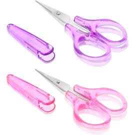 Small Scissors Sharp, 2 Pack 3.5" Mini Scissors Small with Safety Plastic Grip, Crochet Sewing Craft Travel Scissor for Sewing, Embroidery, Crafts, Knit (2 Colors)