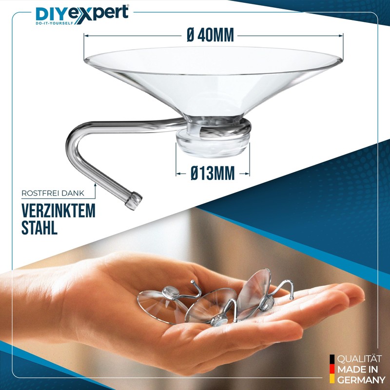 DIYexpert Suction Cup with Hooks, Made in Germany, Suction Hooks,