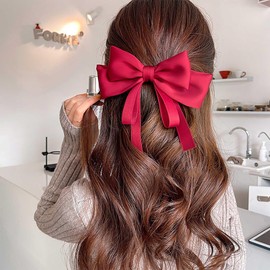 TseenYi Large Hair Bow Clips Bow Ties Satin Hair Clip Big Bow Knot Hairpins Red Bow Tail Satin Hair Clip Satin Hair Accessories Hairpins Winter Ribbon Bow Accessories
