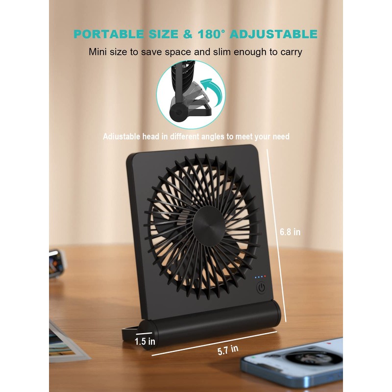 Tevelecin Small Desk Fan,Rechargeable USB Fan Battery Operated,Ultra Quiet, Strong