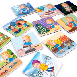 KLUZOO Daily Planner - 72 Magnetic Cards Girls Icons for Planning Board with Activities and Tasks - Potty Training - Reward System - Montessori Toy (Girl)