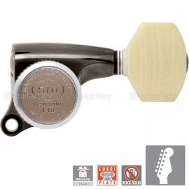 Gotoh NEW Gotoh SGS510Z-M07 MGT 6 in line Set LOCKING w/ IVORY Buttons - COSMO BLACK