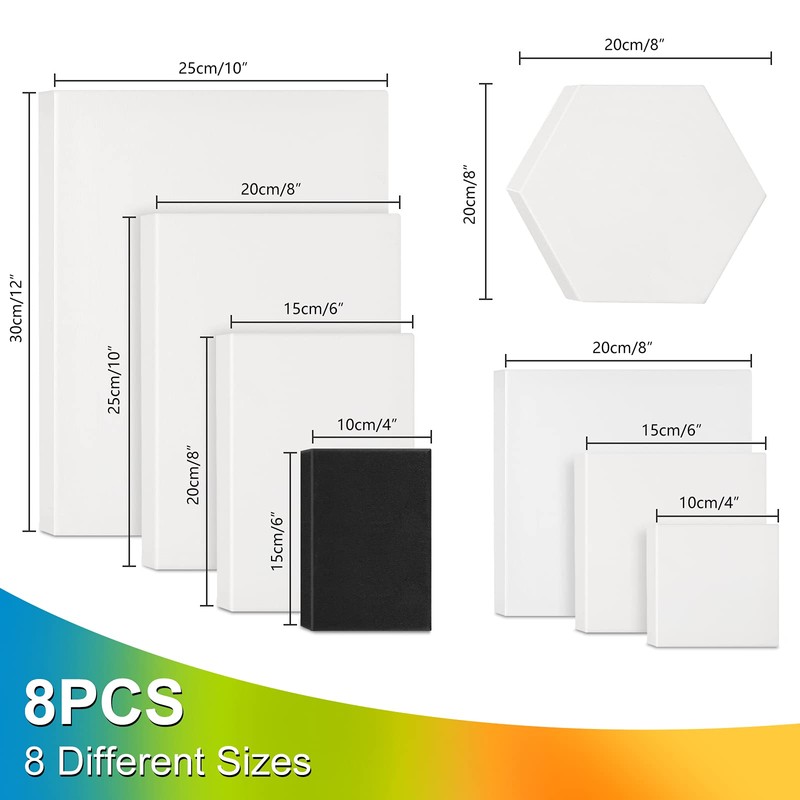 Stretched Canvases for Painting Multi Pack of 8，Assorted Small Size