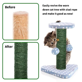 Green Sisal Rope 1/4 Inch by 49-Feet for Cat Scratching Post Tree Tower Replacement Repair and Replace, DIY Hemp Twine Rope for Kittens Shelves Furniture Window Bed Perch House Climbing, 6mm by 15m