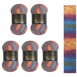 5 x 100 g Wollbiene Crazy Cotton Batik, 500 g with Colour Gradient, 55% Cotton, Multicoloured Knitting Wool, Crochet Wool, Wool, All-Year Wool (5040 Rainbow Pastel)