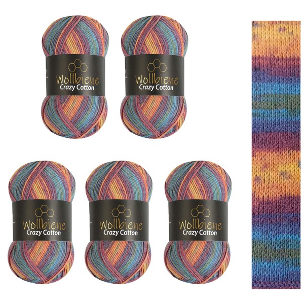 5 x 100 g Wollbiene Crazy Cotton Batik, 500 g