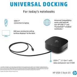 HP USB-C Essential Dock G5 (1 SuperSpeed USB Type-C; 2 USB Type-A; 1 Audio Jack; 2 DisplayPort 1.4; 1 HDMI 2.0; 1 RJ-45; 2 SuperSpeed USB Type-A (Charging)) Bundle with Dockztorm Dock