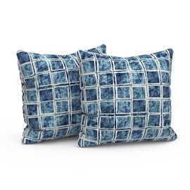 LVTXIII Outdoor Throw Pillows Set of 2, Patio Waterproof Pillows Fade Resistant Accent Pillows for Home and Garden Furniture Decoration, 16x16 Inch, Denim Blue Checkered