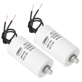 PATIKIL CBB60 12uF Running Capacitor, 2 Pcs AC 450V 2 Wires 50/60Hz Cylinder Bottom with M8 x 13mm Screw for Washing Machine, Water Pump Motor Star, 68 x 35mm, White