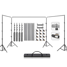 BEIYANG 10x30FT Photo Backdrop Stand, Angle Adjustable Triple Crossbar Extender Mount, Photography Background Support System, with Sand Bags,12 PCS Clamps for Wedding Party Celebration