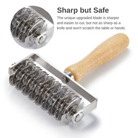 FUNNANS Pastry Lattice Roller Cutter, UPGRADE Stainless Steel Dough Lattice Roller Cutter for Beef Wellington Fishnet Crust Top Cookie Pie Pizza Bread,Wood Handle