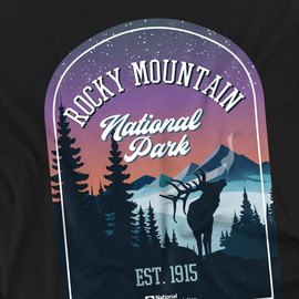 Popfunk Rocky Mountain National Park Sticker Unisex Adult T Shirt, Black, X-Large