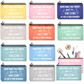 Reginary 20 Pcs Canvas Cosmetic Bag Bulk Inspirational Quotes Makeup Bags with Zipper Encouragement Travel Toiletry Pouch Appreciation Gift for Women,7 x 4.3 Inches(Dark Color,Thank You Awesome)