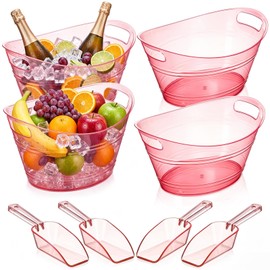 meekoo 4 Pack Clear Pink Ice Bucket for Parties 4.5l Champagne Bucket with Scoops Handle Plastic Beverage Tub Bar Supplies for Girls Night, Wedding, Bridal Shower