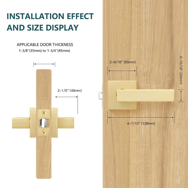 Heittis 3 Pack Heavy Passage Door Handle Keyless Square Brushed