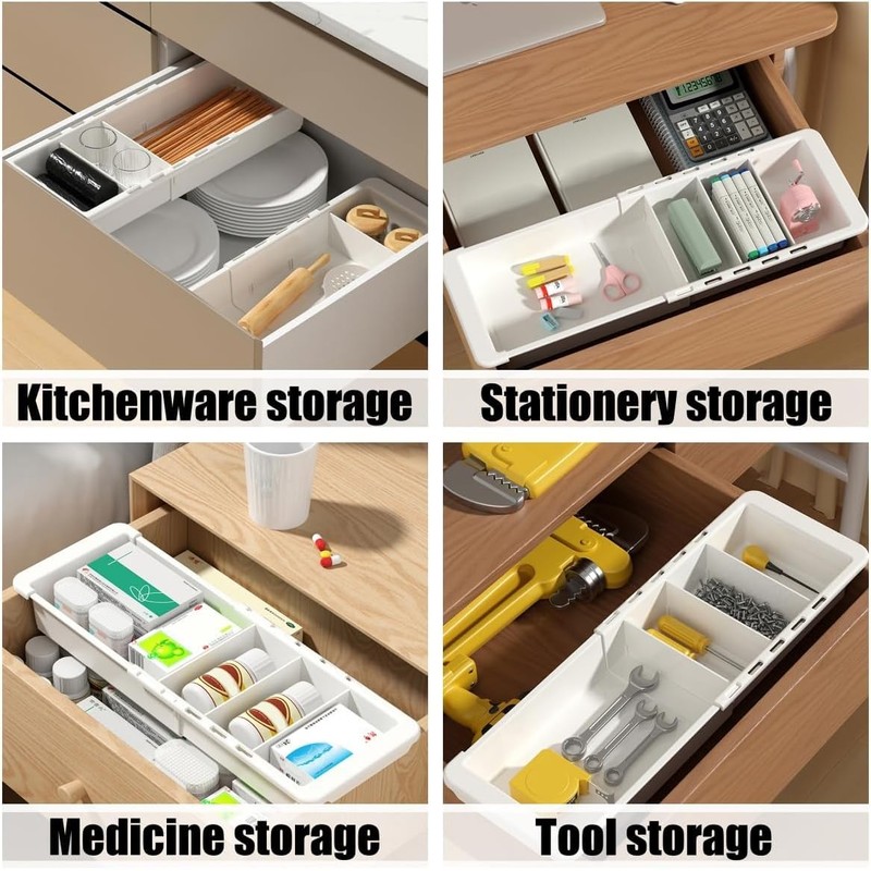 EooUooIP Sliding Drawer Tray with Adjustable Dividers, Expandable Kitchen Storage