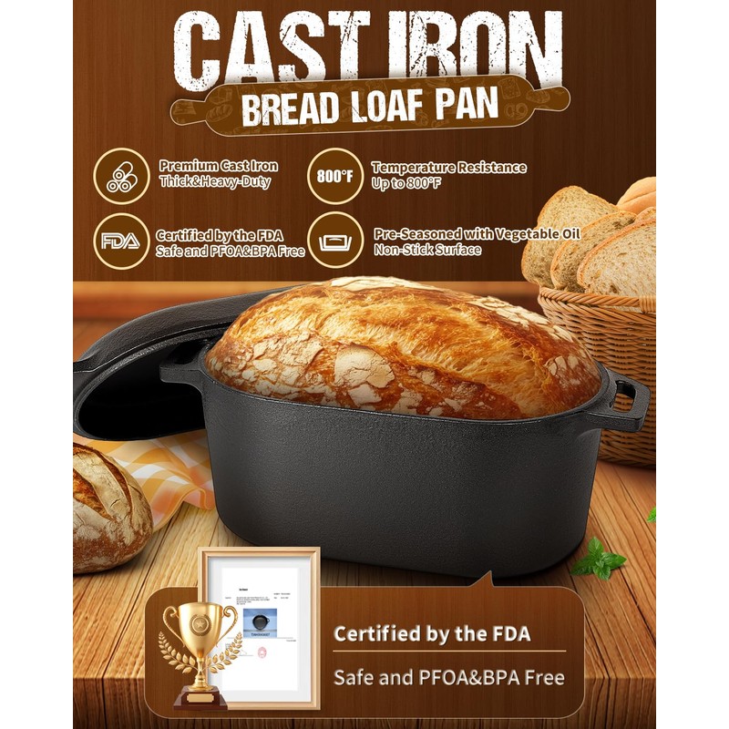Oval Dutch Oven for Bread Baking, 3.6qt, Black, Up To