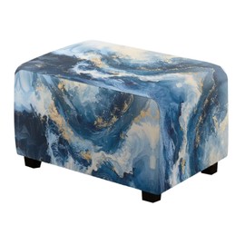 Talayituse Blue Marble Print Waterproof Stretch Ottoman Cover Rectangle Folding Storage Stool Furniture Protector Soft Slipcover for Living Room with Elastic Bottom, L