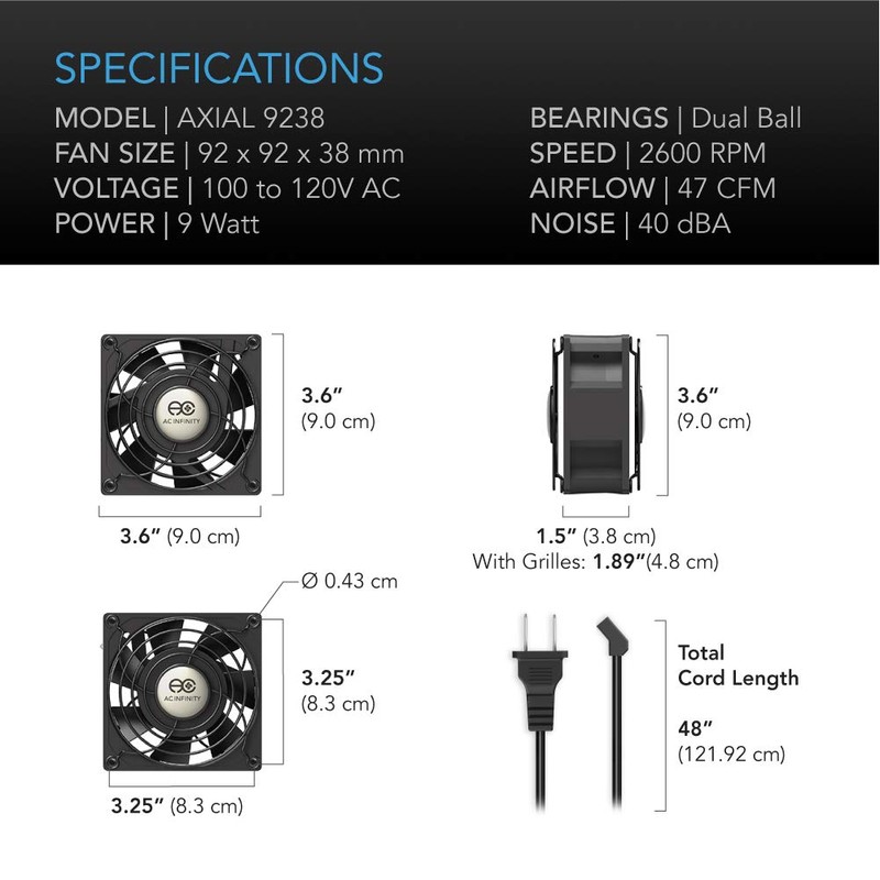 AC Infinity AXIAL 9238, Muffin Cooling Fan, 115V AC 92mm