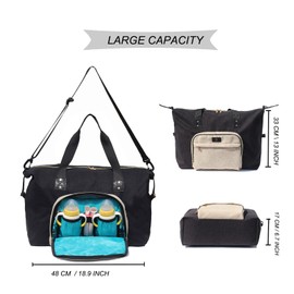 Diaper Bag Tote, Travel Overnight Carry-on Duffel Gym Bag, Multifunction Linen Canvas Dry Wet Maternity weekender