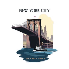 Die Cut Sticker New York City, New York, Brooklyn Bridge, Contour Vinyl Sticker 1 to 3 inches (Waterproof Decal for Cars, Water Bottles, Laptops, Coolers), Small