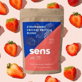 Sens Insekten Protein Pulver laktosefrei. Insektenmehl Lebensmittel aus Grillen. Nachhaltige Sportnahrung mit 70% Proteingehalt Alternative zu Whey Protein. (Erdbeer, 455g)