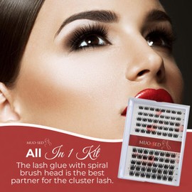 MUO- SED New Lash Clusters Kit Individual Lash Extension Kit DIY Multi-type D Curl Cluster and X series ( Natural, cat eye, volume and wispy volume style) ,Eyelash Extension Kit with Waterproof Lash Bond, Seal Glue and Lash Tweezers (D04- 0.07DMix)