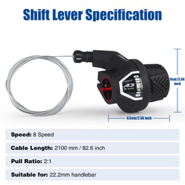ZUKKA 8-Speed Bicycle Shifter, Twist Shifter Right Shift for Mountain Bike, Hybrid Bicycle, Tricycle Gear Lever