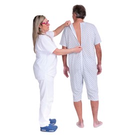 FERRUCCI Sanitary Comfort Short Sleeve Short Pants 1 Zip Back Zip Pajamas, lightblue