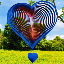 DJUAN Wind Spinners Outdoor Garden Decor 12inch Blue-Orange Love Heart Hanging Wind Spinner Metal Yard Art Decorations Kinetic Wind Sculptures & Spinners Birthday Gifts for Women, Mom, Grandma
