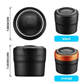 Geoyien Car Ashtray, Pack of 2 Ashtrays with Lid, Removable Car Ashtray with LED Light with Hinged Lid, Self-Extinguishing Ashtray for Cars, Vans, Outdoors, Camping (Orange/Black)
