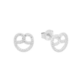 Amor 2039222 Women's Stud Earrings 925 Sterling Silver with Synthetic Zirconia 0.8 cm Pretzel Comes in Jewellery Gift Box, Sterling Silver, Created Cubic Zirconia