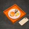 KEVLANG Orange Sturdy Acrylic Serving Tray with Handles-10x10Inch-Serving Coffee,Food,Breakfast,Butler-Kitchen Countertop