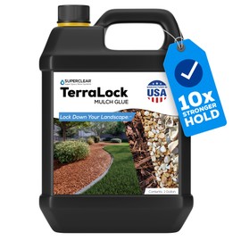 Superclear TerraLock Mulch Glue for Landscaping, 1 Gallon Rock Glue. Easy Spray, Easy Hold. Perfect for Mulch, Pea Gravel Large & Small, Rock, Straw and Stone, Pega para Piedras de Jardin