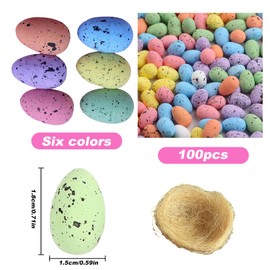 101Pcs Easter Egg Decorations,100 Speckled Foam Eggs And A Bird Nest,Resurrection Festival Tree Hanging Craft,Mini Color Ornaments,Decorative Easter Eggs,Outdoor/Indoor Scene Display Twig Descoration