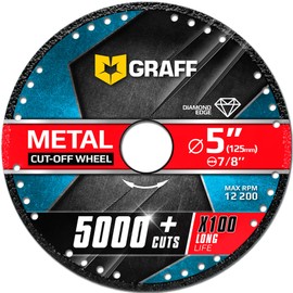 Black Cut Off Wheels 5 Inch for Metal and Steel – Diamond Metal Cutting Disc for Angle Grinder with 7/8 Inch Arbor – 60x Longer Wheel Life GRAFF
