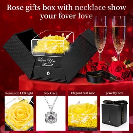 Lebana Preserved Yellow Real Rose with Heart I Love You Necklace -Eternal Flowers Rose Birthday Gifts for Her Mom Wife Girlfriend Grandma on Valentines Mothers Day Christmas Anniversary Romantic