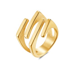 Joliernelle Simple Geometric Multi Lines Ring Stainless Steel Fashion 14K Gold Plated Signet Ring for Women Size 7
