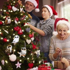 LKPOMI 4Pcs Owl Christmas Ornaments Cute Plush Owl Hanging Ornament Faux Fur Animal Ornaments for Christmas Tree Decoration(Yellow)