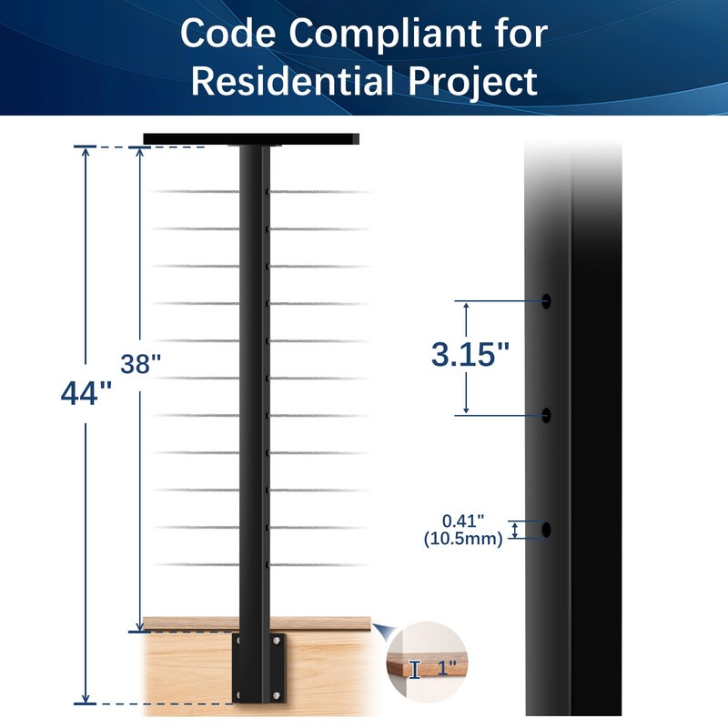 Gyykzz Side Mount Cable Railing Post 36" (Post Body 44"),