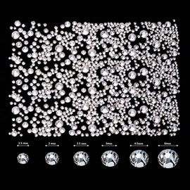 2000 Pieces Flat Back Gems Round Crystal Rhinestones 6 Sizes (1.5-6 mm) with Tweezers and Rhinestones Picking Pen for Crafts Nail Face Art Clothes Shoes Bags DIY (White)