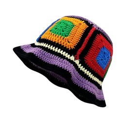 YAMEIZE Crochet Knitted Bucket Hat for - Women Men Handmade Crochet Hat Stylish Floral Knitted Beanies Bucket Hat Sun Travel Colorful Beach Outdoor