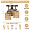 3-Lights Boho Light Fixtures Ceiling Mount, Farmhouse Rattan Chandelier, Hand