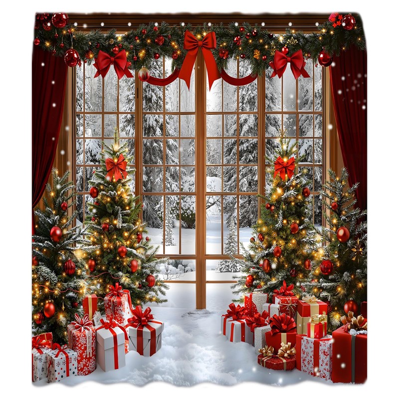 KDYDK Christmas Shower Curtain Winter Snow Window Scene 70" L