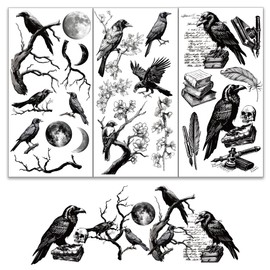OLYCRAFT 3pcs/Set Vintage Crow Rub on Transfers for Furniture and Crafts 6x12 inch Crow Feather Furniture Decals Moon Decor Transfer Stickers Rub on Decals for Wood Furniture Scrapbooking Home Decor
